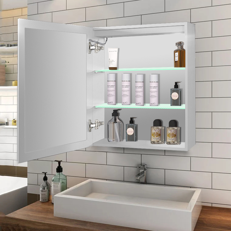 Buildonely Spiegelkast badkamer met verlichting, 90 x 70 cm, spiegelkast badkamer met anti-condensfunctie, touchscreen-bediening, aluminiumlegering, montagevrij