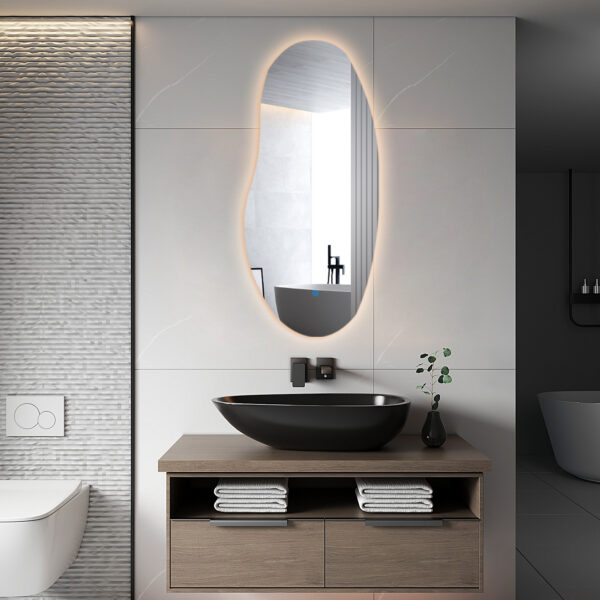 AURA - ORGANISCH 45x100 ( Randloos ) Toilet / Badkamerspiegel met verlichting